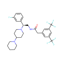 O=C(Cc1cc(C(F)(F)F)cc(C(F)(F)F)c1)NC[C@H](c1cccc(F)c1)N1CCC(N2CCCCC2)CC1 ZINC000027517280