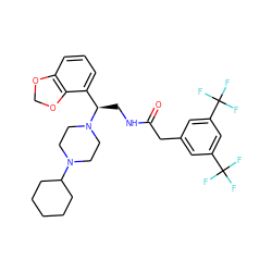 O=C(Cc1cc(C(F)(F)F)cc(C(F)(F)F)c1)NC[C@H](c1cccc2c1OCO2)N1CCN(C2CCCCC2)CC1 ZINC000027518334