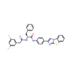 O=C(Cc1cc(F)cc(F)c1)N[C@@H](Cc1ccccc1)C(=O)Nc1ccc(-c2cn3c(n2)sc2ccccc23)cc1 ZINC000068251383