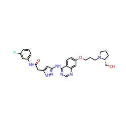 O=C(Cc1cc(Nc2ncnc3cc(OCCCN4CCC[C@@H]4CO)ccc23)n[nH]1)Nc1cccc(F)c1 ZINC000034803027