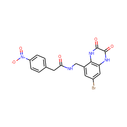 O=C(Cc1ccc([N+](=O)[O-])cc1)NCc1cc(Br)cc2[nH]c(=O)c(=O)[nH]c12 ZINC000027553575