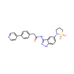 O=C(Cc1ccc(-c2ccncc2)cc1)Nc1n[nH]c2ccc(N3CCCS3(=O)=O)cc12 ZINC000029041502