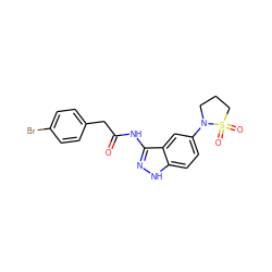 O=C(Cc1ccc(Br)cc1)Nc1n[nH]c2ccc(N3CCCS3(=O)=O)cc12 ZINC000029041398