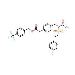 O=C(Cc1ccc(C[C@H](C(=O)O)S(=O)(=O)CCc2ccc(F)cc2)cc1)OCc1ccc(C(F)(F)F)cc1 ZINC000114960634