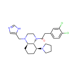 O=C(Cc1ccc(Cl)c(Cl)c1)N1CCN(Cc2cnc[nH]2)[C@@H]2CCC[C@H](N3CCCC3)[C@H]21 ZINC000145665569