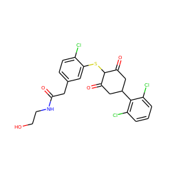 O=C(Cc1ccc(Cl)c(SC2C(=O)CC(c3c(Cl)cccc3Cl)CC2=O)c1)NCCO ZINC000473126335