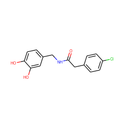 O=C(Cc1ccc(Cl)cc1)NCc1ccc(O)c(O)c1 ZINC000130162819