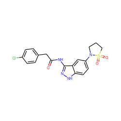 O=C(Cc1ccc(Cl)cc1)Nc1n[nH]c2ccc(N3CCCS3(=O)=O)cc12 ZINC000029041389