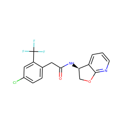 O=C(Cc1ccc(Cl)cc1C(F)(F)F)N[C@@H]1COc2ncccc21 ZINC000146666497