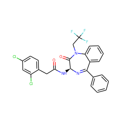 O=C(Cc1ccc(Cl)cc1Cl)N[C@@H]1N=C(c2ccccc2)c2ccccc2N(CC(F)(F)F)C1=O ZINC000027301498