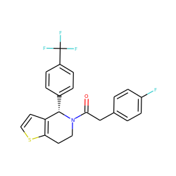 O=C(Cc1ccc(F)cc1)N1CCc2sccc2[C@@H]1c1ccc(C(F)(F)F)cc1 ZINC000084653757