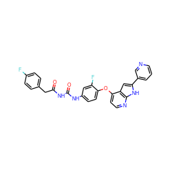 O=C(Cc1ccc(F)cc1)NC(=O)Nc1ccc(Oc2ccnc3[nH]c(-c4cccnc4)cc23)c(F)c1 ZINC000040979394