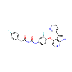 O=C(Cc1ccc(F)cc1)NC(=O)Nc1ccc(Oc2ccnc3[nH]cc(-c4cccnc4)c23)c(F)c1 ZINC000040429008