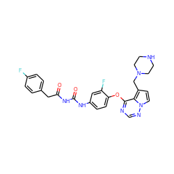 O=C(Cc1ccc(F)cc1)NC(=O)Nc1ccc(Oc2ncnn3ccc(CN4CCNCC4)c23)c(F)c1 ZINC000029040616