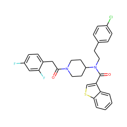 O=C(Cc1ccc(F)cc1F)N1CCC(N(CCc2ccc(Cl)cc2)C(=O)c2csc3ccccc23)CC1 ZINC000042888791