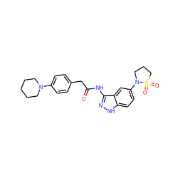 O=C(Cc1ccc(N2CCCCC2)cc1)Nc1n[nH]c2ccc(N3CCCS3(=O)=O)cc12 ZINC000020149031