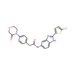 O=C(Cc1ccc(N2CCOCC2=O)cc1)Nc1ccc2[nH]c(-c3ccc(Cl)s3)nc2c1 ZINC000027208133