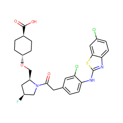 O=C(Cc1ccc(Nc2nc3ccc(Cl)cc3s2)c(Cl)c1)N1C[C@@H](F)C[C@H]1CO[C@H]1CC[C@H](C(=O)O)CC1 ZINC000261165439