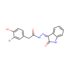 O=C(Cc1ccc(O)c(Br)c1)N/N=C1\C(=O)Nc2ccccc21 ZINC000072179070