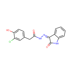 O=C(Cc1ccc(O)c(Cl)c1)N/N=C1\C(=O)Nc2ccccc21 ZINC000072179243