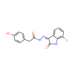 O=C(Cc1ccc(O)cc1)N/N=C1\C(=O)Nc2c(Cl)cccc21 ZINC000072180338