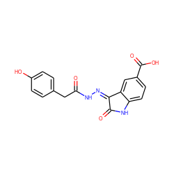 O=C(Cc1ccc(O)cc1)N/N=C1\C(=O)Nc2ccc(C(=O)O)cc21 ZINC000072181145