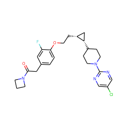 O=C(Cc1ccc(OCC[C@@H]2C[C@@H]2C2CCN(c3ncc(Cl)cn3)CC2)c(F)c1)N1CCC1 ZINC000221396411