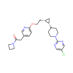 O=C(Cc1ccc(OCC[C@@H]2C[C@@H]2C2CCN(c3ncc(Cl)cn3)CC2)nc1)N1CCC1 ZINC000147886624