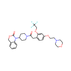 O=C(Cc1ccc(OCCN2CCOCC2)cc1OCC(F)(F)F)N1CCC(N2C(=O)OCc3ccccc32)CC1 ZINC000028758704