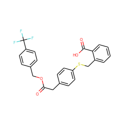 O=C(Cc1ccc(SCc2ccccc2C(=O)O)cc1)OCc1ccc(C(F)(F)F)cc1 ZINC000114956123