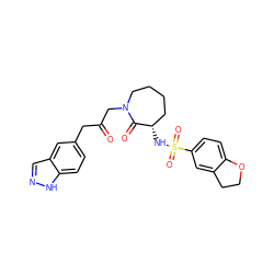 O=C(Cc1ccc2[nH]ncc2c1)CN1CCCC[C@H](NS(=O)(=O)c2ccc3c(c2)CCO3)C1=O ZINC000027854078