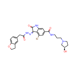 O=C(Cc1ccc2c(c1)CCO2)N/N=C1\C(=O)Nc2cc(C(=O)NCCCN3CC[C@@H](O)C3)cc(Br)c21 ZINC000072178869