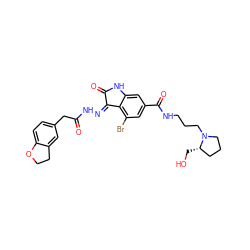 O=C(Cc1ccc2c(c1)CCO2)N/N=C1\C(=O)Nc2cc(C(=O)NCCCN3CCC[C@@H]3CO)cc(Br)c21 ZINC000072178736