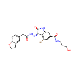 O=C(Cc1ccc2c(c1)CCO2)N/N=C1\C(=O)Nc2cc(C(=O)NCCCO)cc(Br)c21 ZINC000072179073