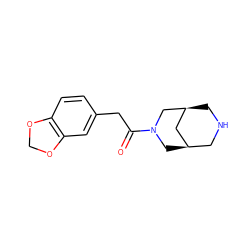 O=C(Cc1ccc2c(c1)OCO2)N1C[C@@H]2CNC[C@@H](C2)C1 ZINC000103257359