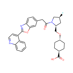 O=C(Cc1ccc2nc(-c3ccnc4ccccc34)oc2c1)N1C[C@@H](F)C[C@H]1CO[C@H]1CC[C@H](C(=O)O)CC1 ZINC000254194489