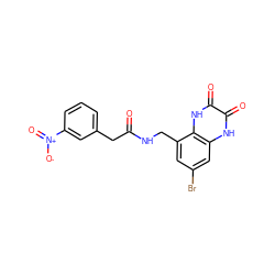 O=C(Cc1cccc([N+](=O)[O-])c1)NCc1cc(Br)cc2[nH]c(=O)c(=O)[nH]c12 ZINC000027554509