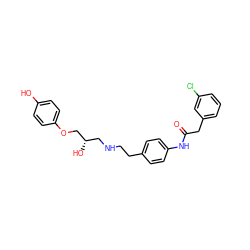 O=C(Cc1cccc(Cl)c1)Nc1ccc(CCNC[C@H](O)COc2ccc(O)cc2)cc1 ZINC000043077650