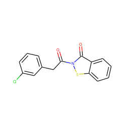 O=C(Cc1cccc(Cl)c1)n1sc2ccccc2c1=O ZINC000299828011