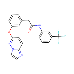 O=C(Cc1cccc(Oc2ccc3nccn3n2)c1)Nc1cccc(C(F)(F)F)c1 ZINC000299830798