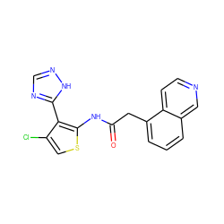 O=C(Cc1cccc2cnccc12)Nc1scc(Cl)c1-c1ncn[nH]1 ZINC000066077423