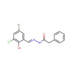 O=C(Cc1ccccc1)N/N=C/c1cc(Br)cc(Cl)c1O ZINC000000989408