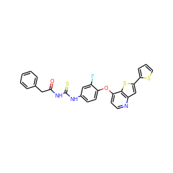 O=C(Cc1ccccc1)NC(=S)Nc1ccc(Oc2ccnc3cc(-c4cccs4)sc23)c(F)c1 ZINC000029043394