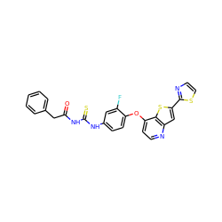 O=C(Cc1ccccc1)NC(=S)Nc1ccc(Oc2ccnc3cc(-c4nccs4)sc23)c(F)c1 ZINC000029043562