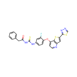 O=C(Cc1ccccc1)NC(=S)Nc1ccc(Oc2ccnc3cc(-c4nncs4)sc23)c(F)c1 ZINC000029043392