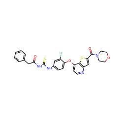 O=C(Cc1ccccc1)NC(=S)Nc1ccc(Oc2ccnc3cc(C(=O)N4CCOCC4)sc23)c(F)c1 ZINC000029042481