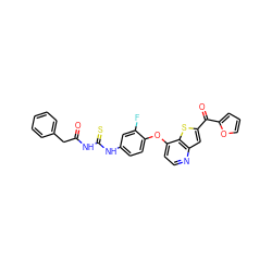 O=C(Cc1ccccc1)NC(=S)Nc1ccc(Oc2ccnc3cc(C(=O)c4ccco4)sc23)c(F)c1 ZINC000029042626