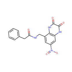 O=C(Cc1ccccc1)NCc1cc([N+](=O)[O-])cc2[nH]c(=O)c(=O)[nH]c12 ZINC000027553183