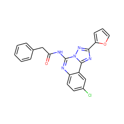 O=C(Cc1ccccc1)Nc1nc2ccc(Cl)cc2c2nc(-c3ccco3)nn12 ZINC000000602092