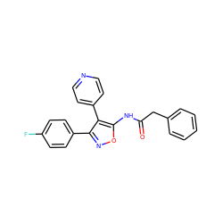 O=C(Cc1ccccc1)Nc1onc(-c2ccc(F)cc2)c1-c1ccncc1 ZINC000000588549